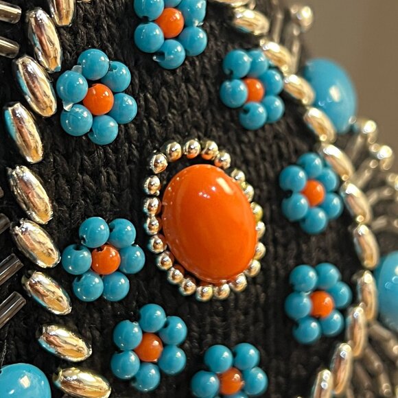 Victoria Jones Vintage 80s Beaded Knit Sweater Dress Shoulder Pad Oversize Tunic - Picture 8 of 12